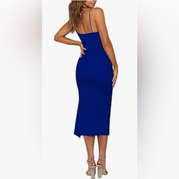 Royal Blue Spaghetti Strap Bodycon Midi Dress - Picture 2 of 2